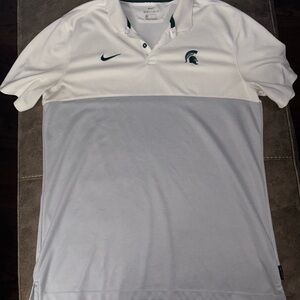 Nike White and Gray Men's Polo Shirt with Green Logo